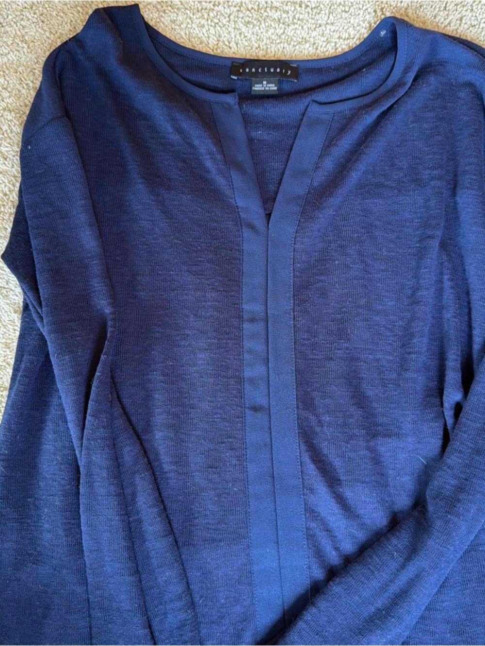 Sanctuary Navy Long Sleeve V-Neck Detail Top
